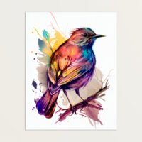 cadre décoratif aquarelle oiseau rouge or et bleu