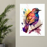 cadre décoratif aquarelle oiseau rouge or et bleu
