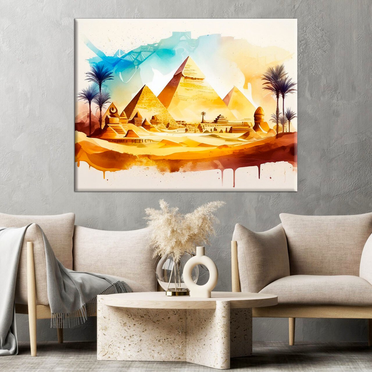 Toile art décoratif – Aquarelle paysage des Pyramides d’Égypte toile art décoratif aquarelle paysage des pyramides d'Égypte