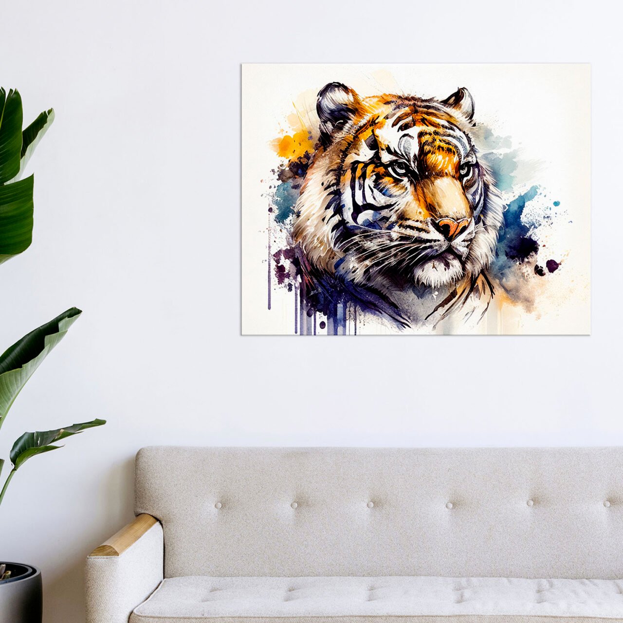 cadre mural aquarelle portrait de tigre du bengale