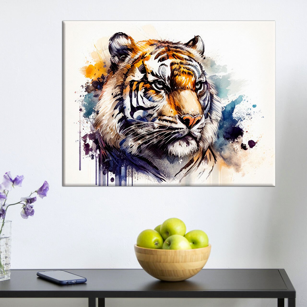 cadre mural aquarelle portrait de tigre du bengale
