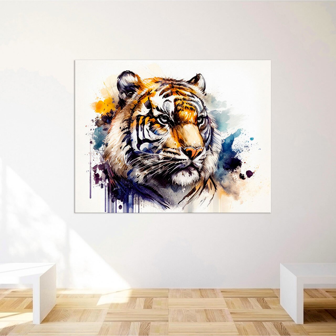 cadre mural aquarelle portrait de tigre du bengale