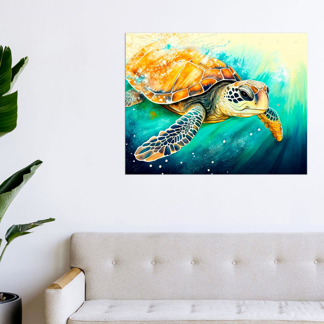 art décoration murale aquarelle tortue marine