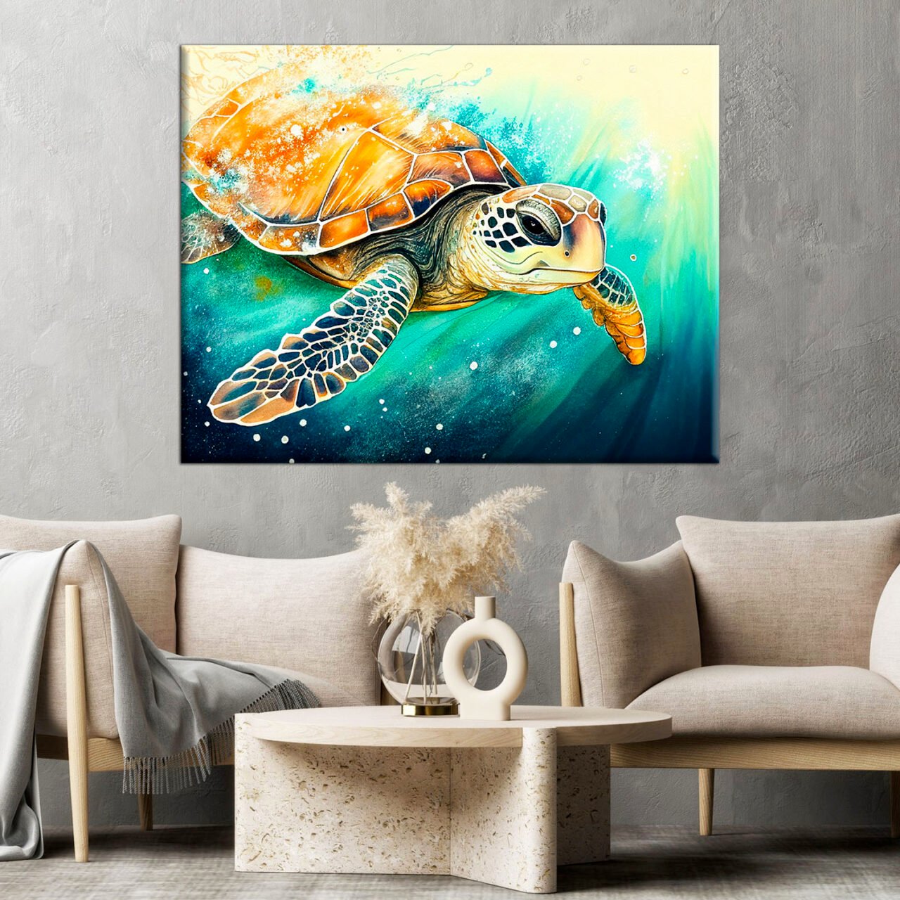 art décoration murale aquarelle tortue marine