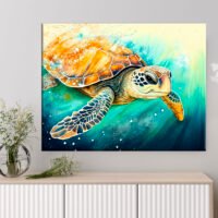 art décoration murale aquarelle tortue marine