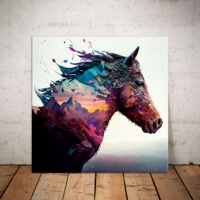 déco murale cheval et paysage de montagne