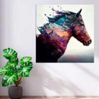 déco murale cheval et paysage de montagne