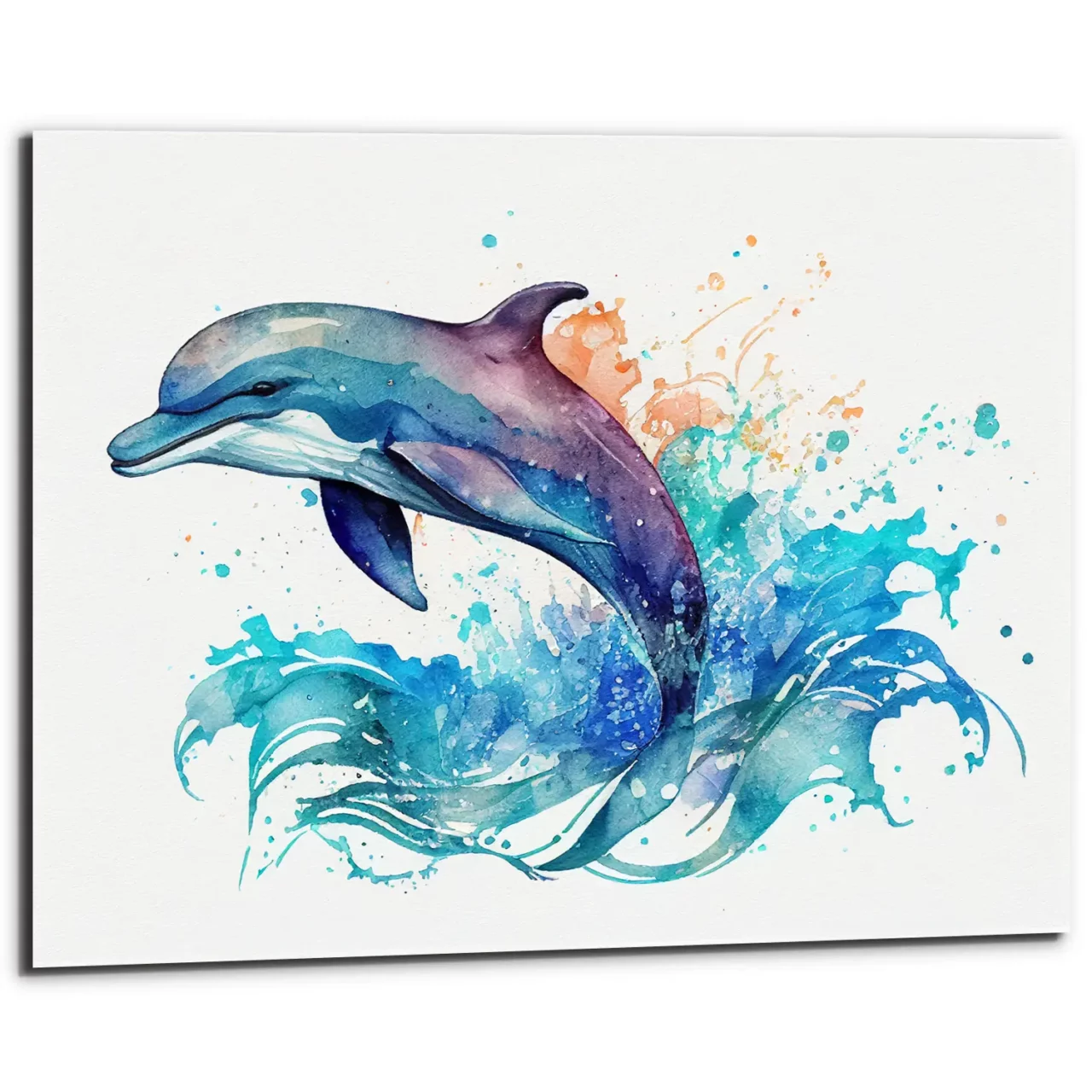 cadre mural aquarelle dauphin bleu sautant