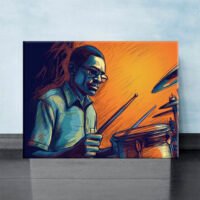 cadre décoratif artistique dessin coloré d'un batteur de jazz