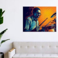 cadre décoratif artistique dessin coloré d'un batteur de jazz
