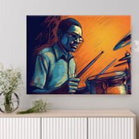 cadre décoratif artistique dessin coloré d'un batteur de jazz