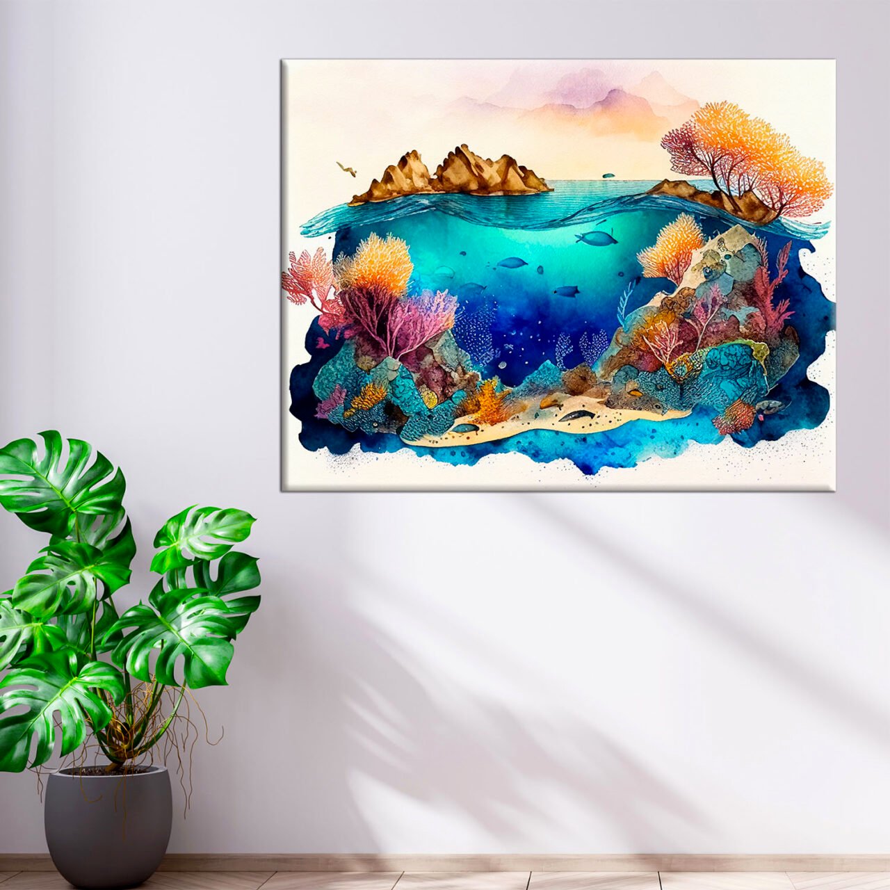 cadre déco artistique grande barrière de corail aquarelle