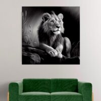Cadre Noir et Blanc – Dessin détaillé d’un lion paisible cadre noir et blanc dessin détaillé d'un lion paisible