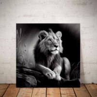 Cadre Noir et Blanc – Dessin détaillé d’un lion paisible cadre noir et blanc dessin détaillé d'un lion paisible