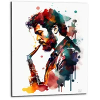 Toile cadre décoratif – Portrait de saxophoniste Aquarelle toile cadre décoratif portrait de saxophoniste aquarelle
