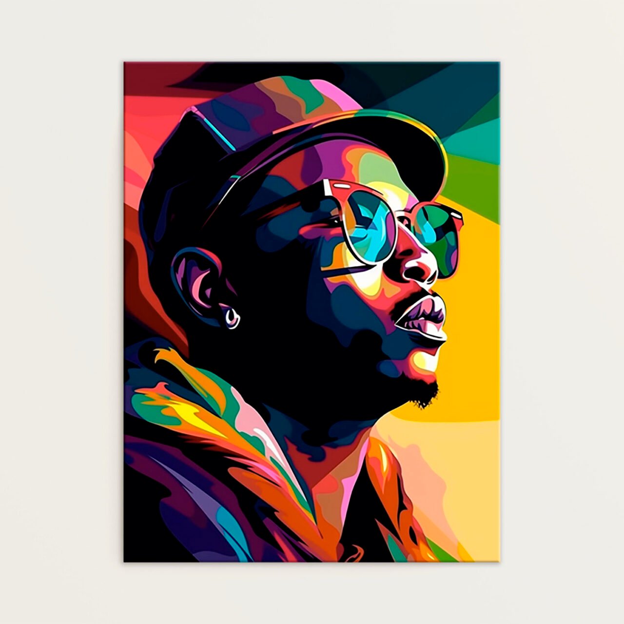 toile cadre déco portrait d'un rappeur pop art