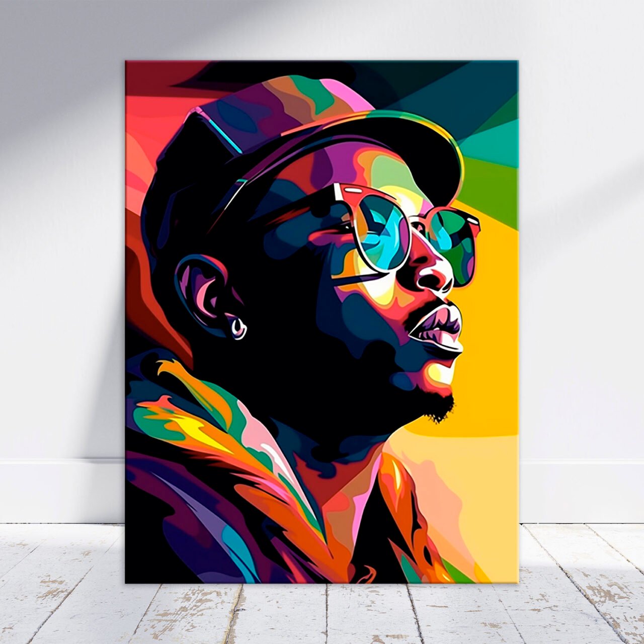 toile cadre déco portrait d'un rappeur pop art