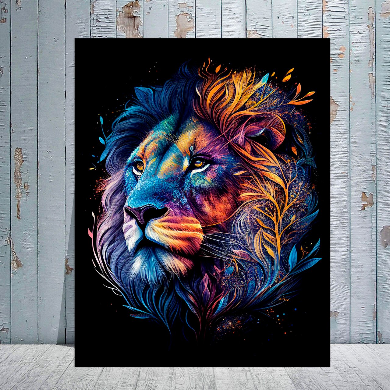 Art décoratif – Portrait Lion mandala couleurs vives art décoratif portrait lion mandala couleurs vives