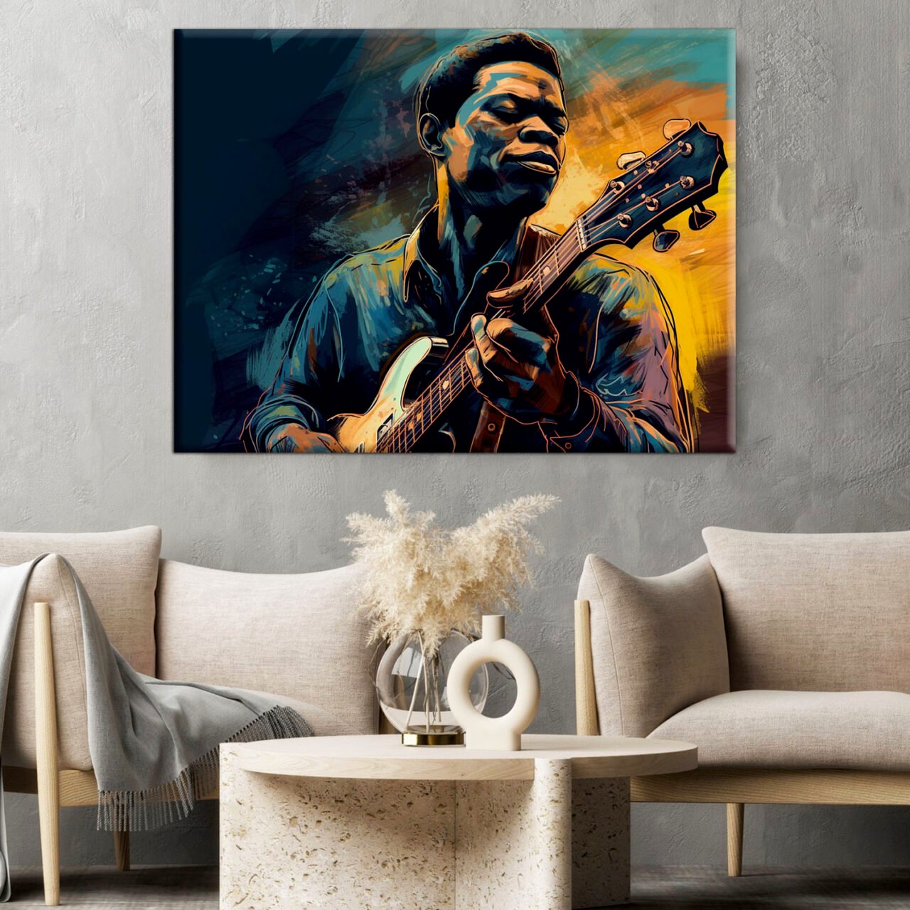 tableau d'art portrait guitariste de blues