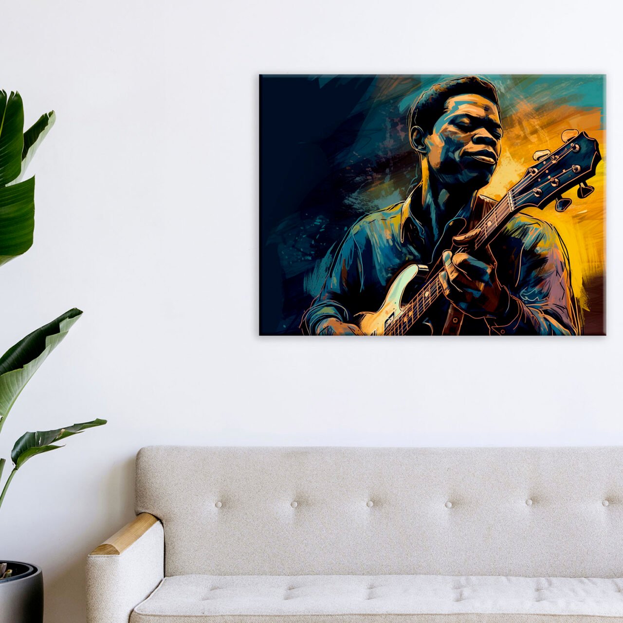 tableau d'art portrait guitariste de blues