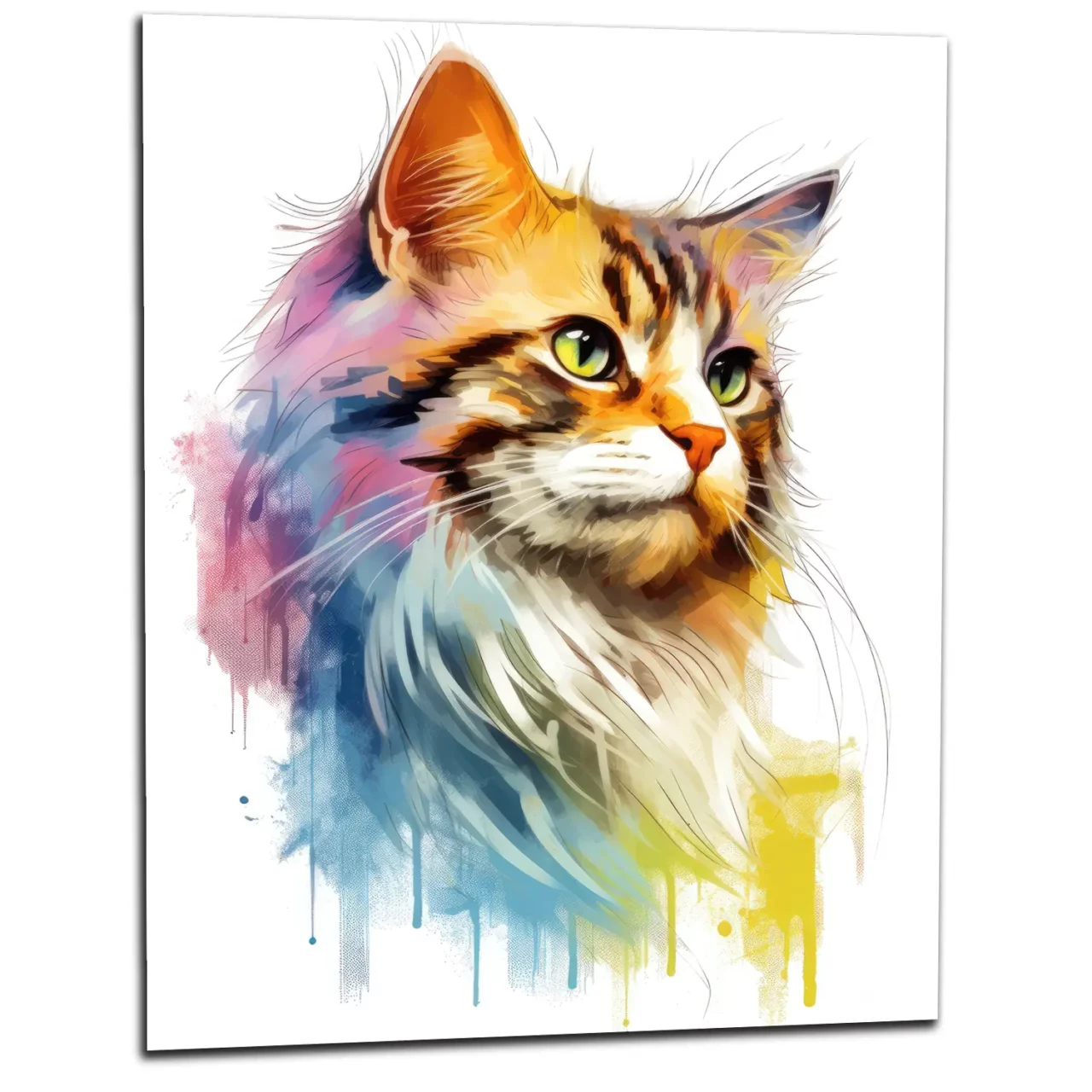 aquarelle chat fourrure colorée