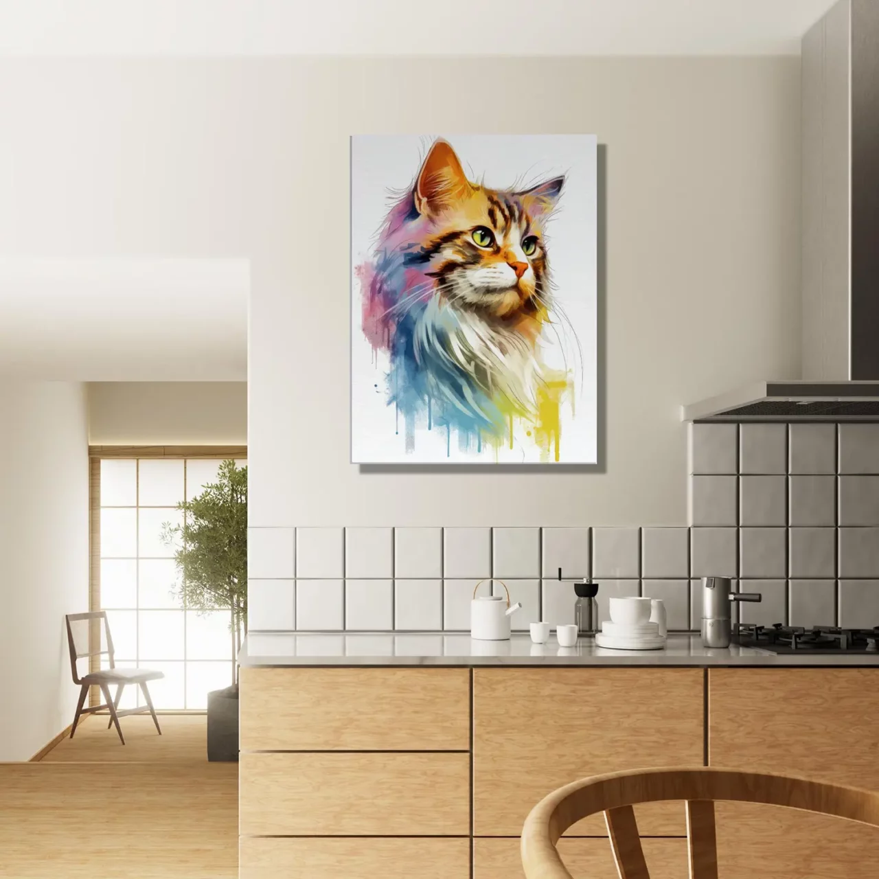 aquarelle chat fourrure colorée