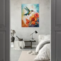 aquarelle colibri et glaïeuls rouges
