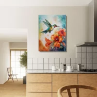 aquarelle colibri et glaïeuls rouges