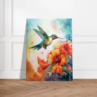 aquarelle colibri et glaïeuls rouges
