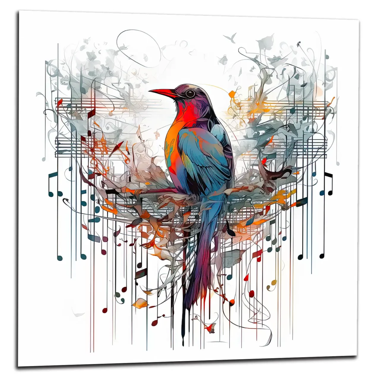aquarelle oiseau coloré et notes de musique