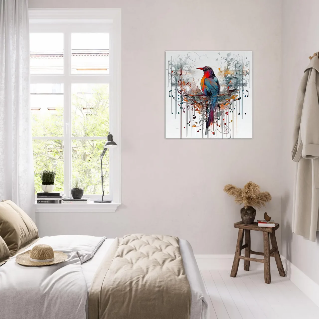 aquarelle oiseau coloré et notes de musique