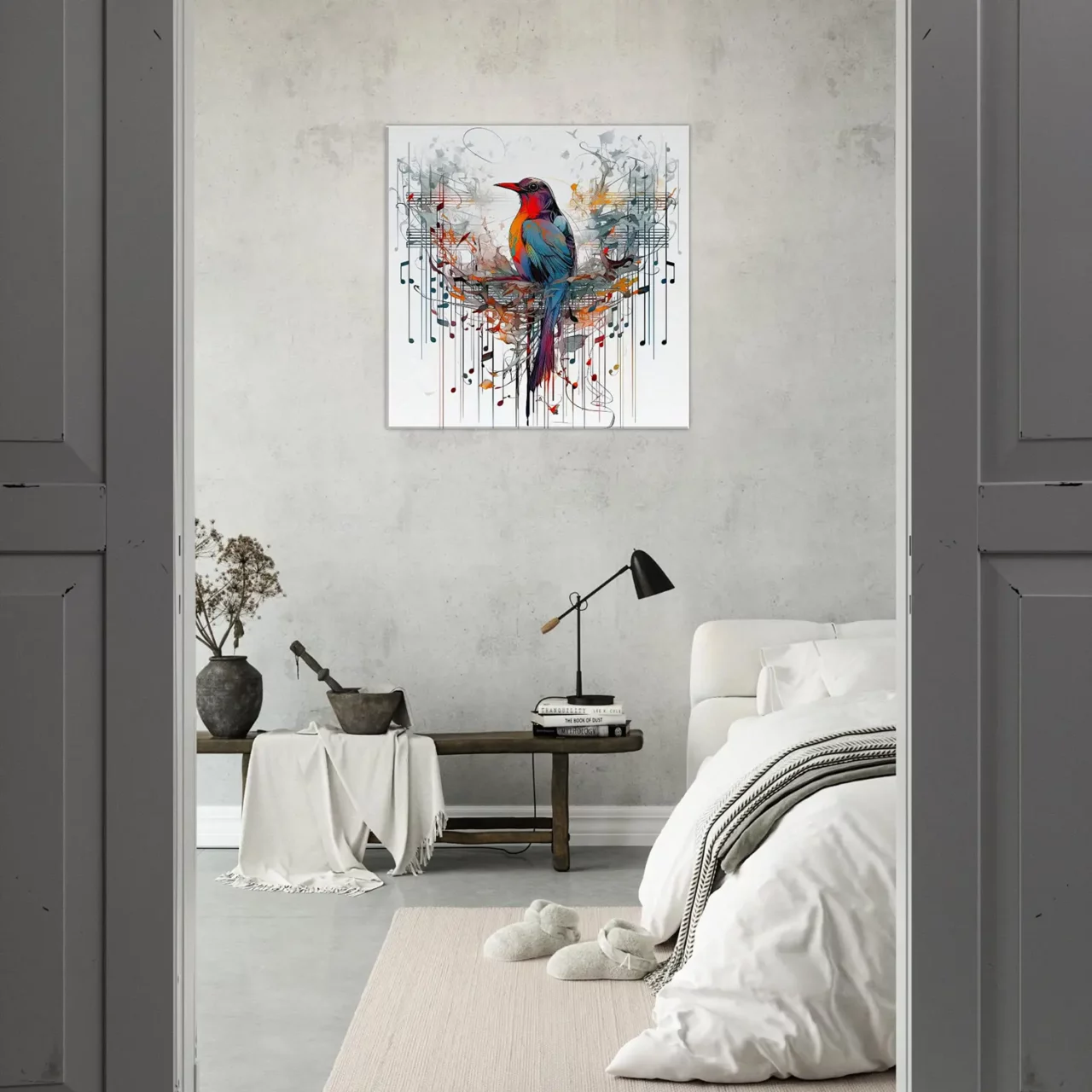 aquarelle oiseau coloré et notes de musique