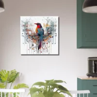 aquarelle oiseau coloré et notes de musique