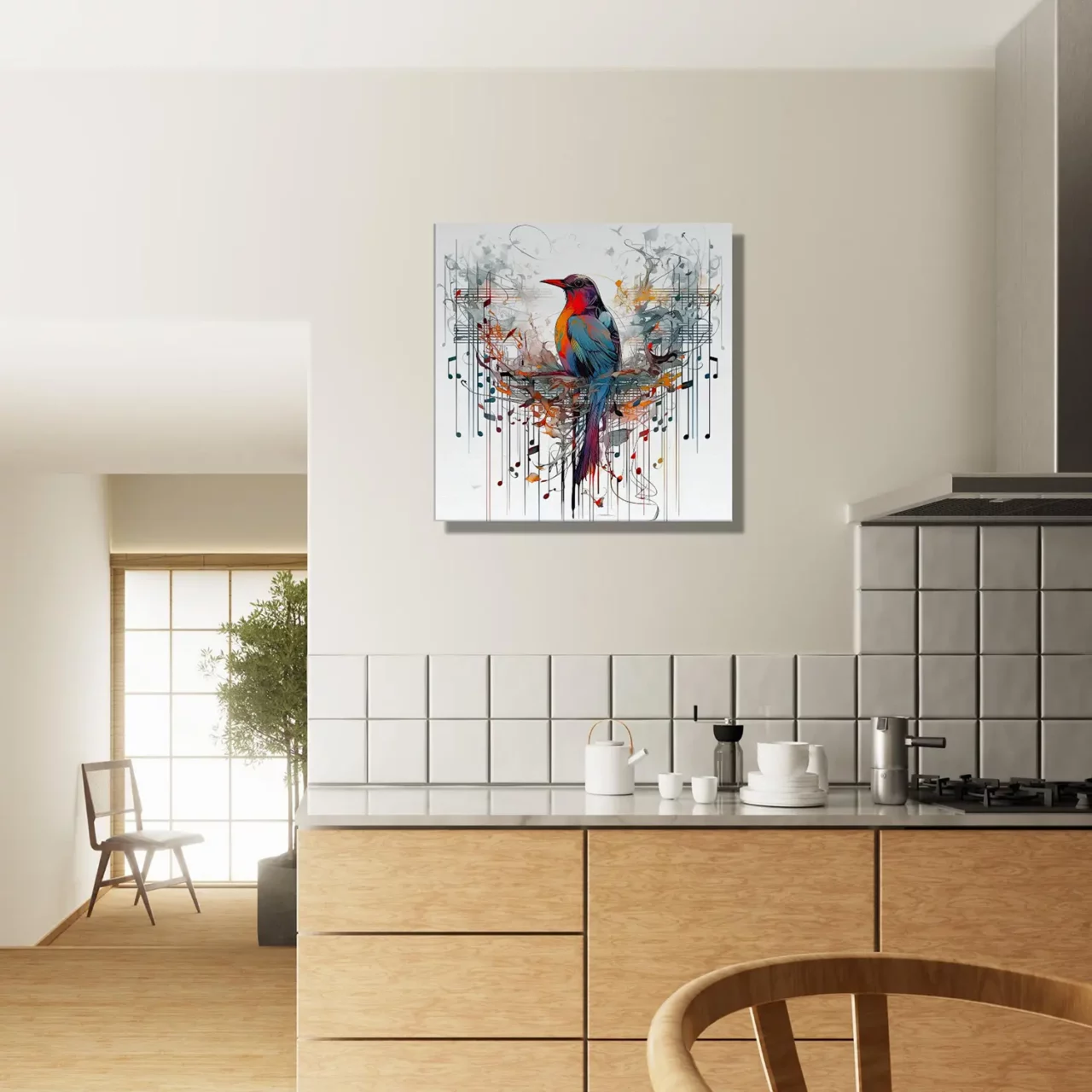 aquarelle oiseau coloré et notes de musique