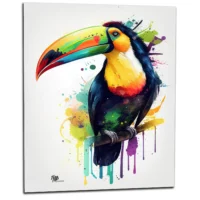 aquarelle toucan multicolore sur sa branche