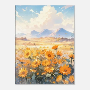 Aquarelle Tournesols et fleurs sauvages dans la prairie