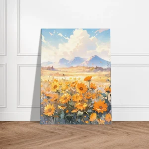 Aquarelle Tournesols et fleurs sauvages dans la prairie