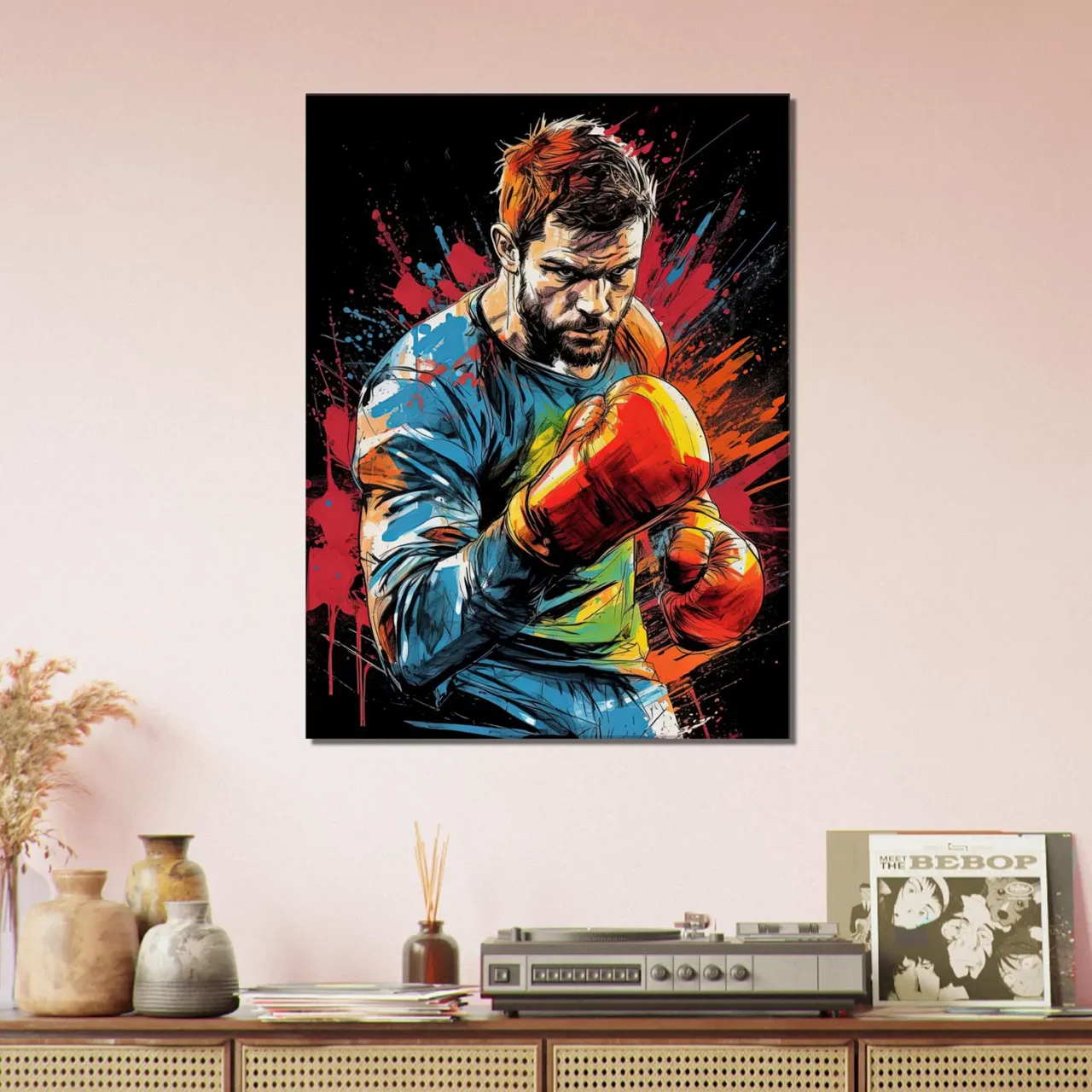 Boxeur Dessin et explosion de peinture rouge boxeur dessin et explosion de peinture rouge09
