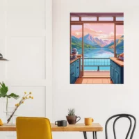 cuisine avec vue sur lac et montagnes