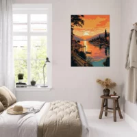 lac de come au coucher du soleil