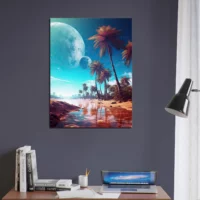 Paysage Fantastique Plage, Palmiers et Planètes paysage fantastique plage, palmiers et planetes