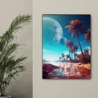 Paysage Fantastique Plage, Palmiers et Planètes paysage fantastique plage, palmiers et planetes