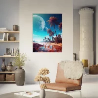 Paysage Fantastique Plage, Palmiers et Planètes paysage fantastique plage, palmiers et planetes