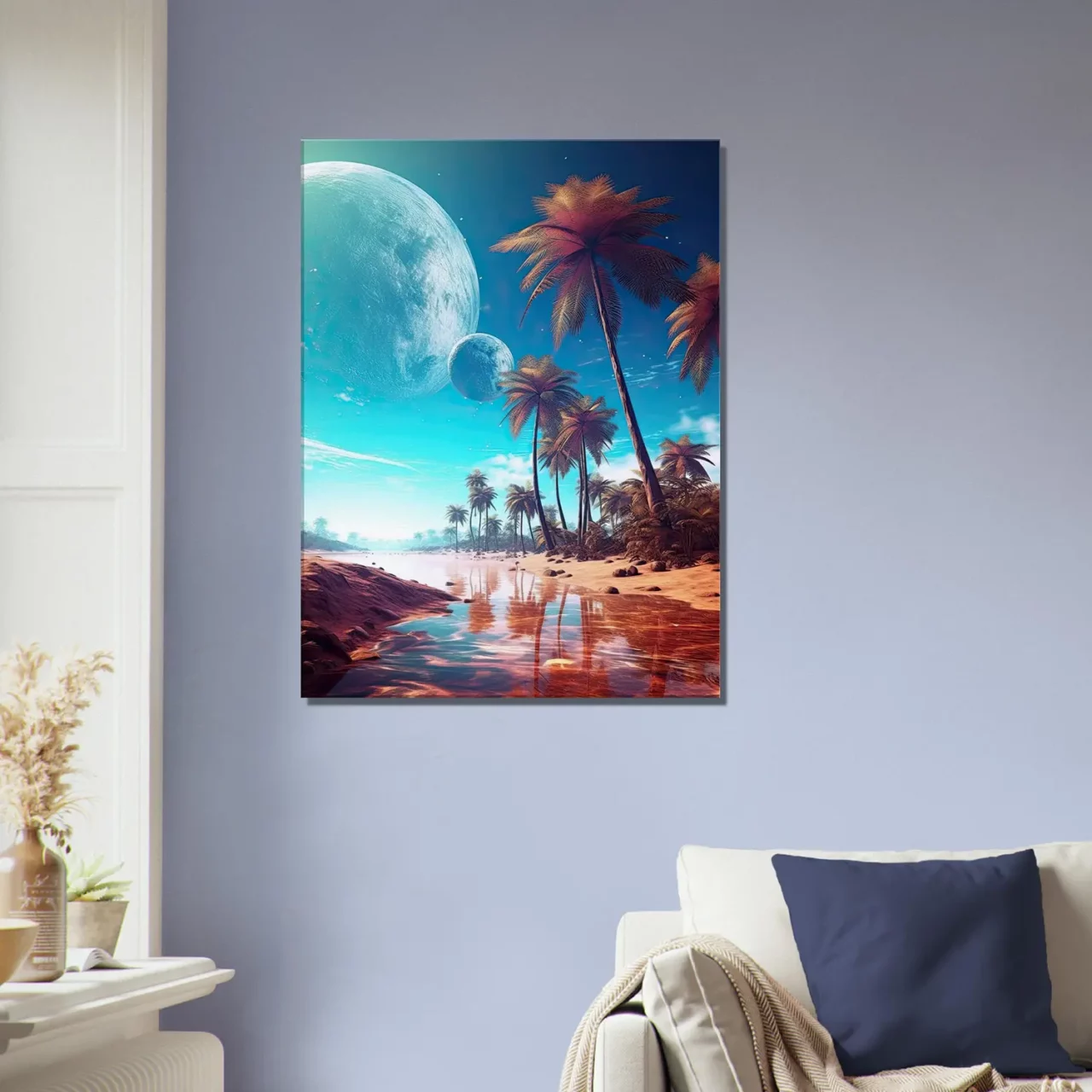 Paysage Fantastique Plage, Palmiers et Planètes paysage fantastique plage, palmiers et planetes
