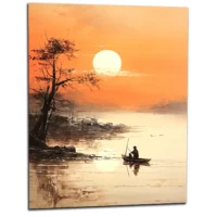 Paysage paisible d’Asie sur l’eau au coucher de soleil paysage paisible sur l'eau au coucher de soleil