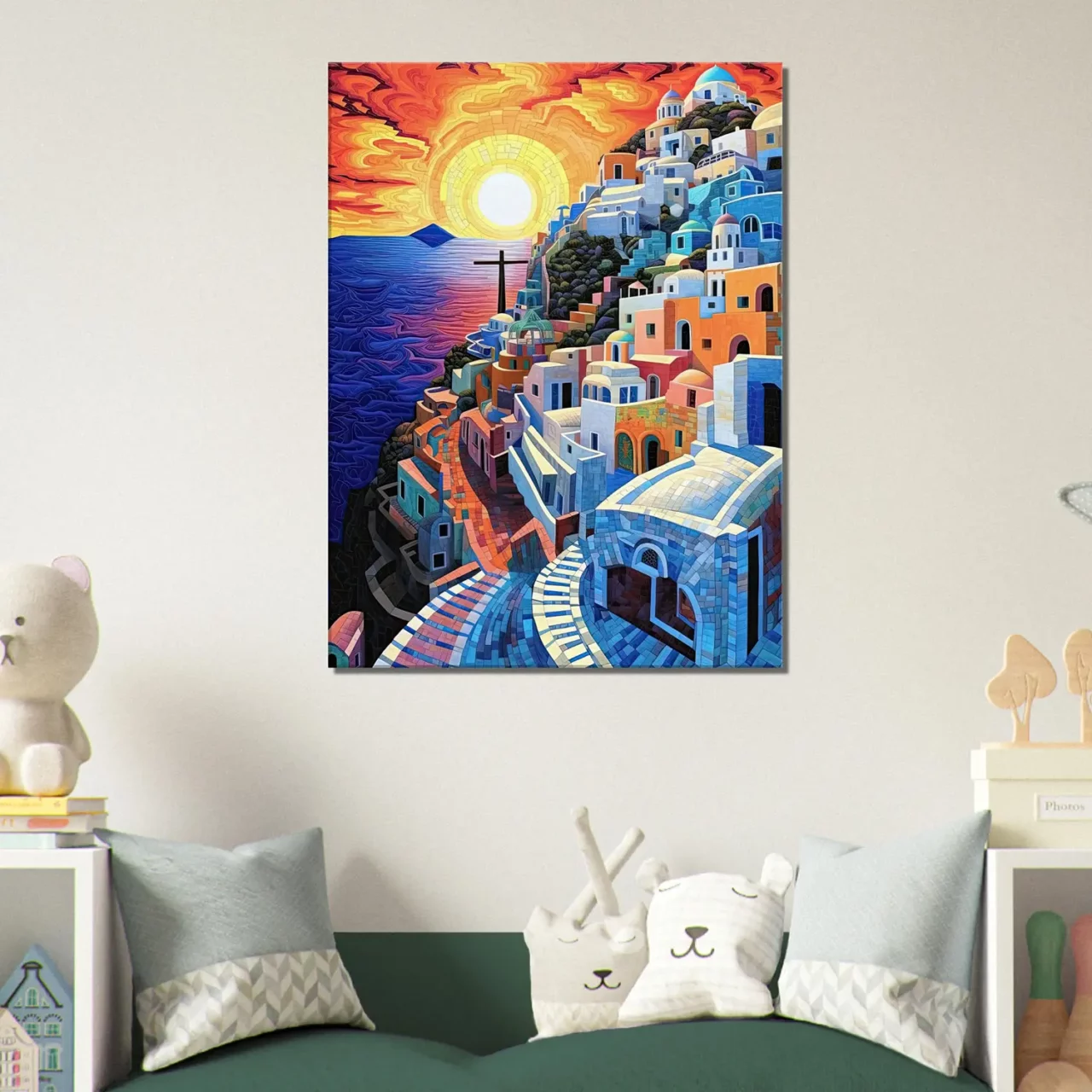 Cadre Paysage Santorini Peinture et Mosaique paysage santorini peinture et mosaique