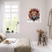 Peinture portrait d’un lion couleurs rouge orangé peinture portrait d'un lion couleurs rouge orangé
