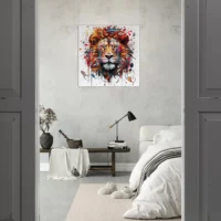 Peinture portrait d’un lion couleurs rouge orangé peinture portrait d'un lion couleurs rouge orangé