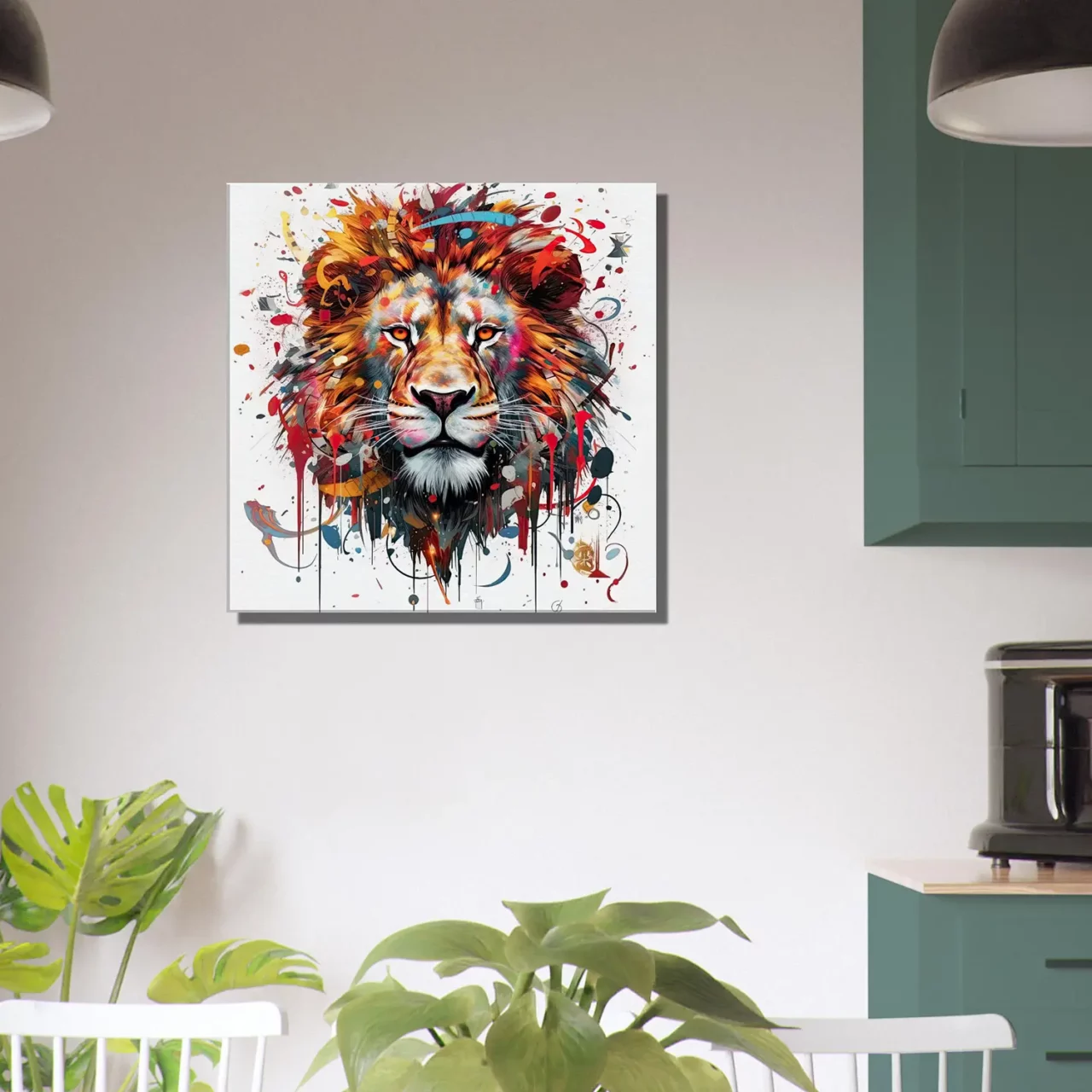 Peinture portrait d’un lion couleurs rouge orangé peinture portrait d'un lion couleurs rouge orangé