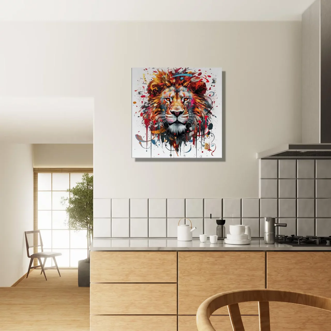 Peinture portrait d’un lion couleurs rouge orangé peinture portrait d'un lion couleurs rouge orangé